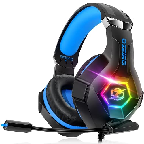 Ozeino Gaming Headset for Ps5 PC, Xbox Headset with Noise Cancelling Mic | Gaming Headphones with 3.5mm Jack, RGB Light, Deep Bass Stereo Sound Headset for Xbox Series X/S, Switch, Laptop, Mac, Phone