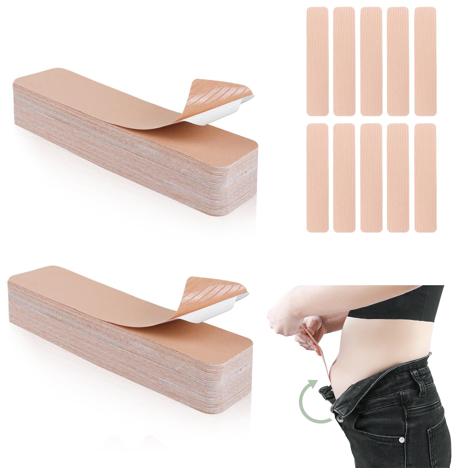 Photo 1 of 50 Pcs Tummy Tape Pre Cut Belly Tape Back Fat Tape Kinesiology Lift Body Tape Elastic Skin Tape for Leg Stoma Backless Dresses Wedding Pregnancy