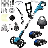 Electric Weed Wacker Cordless Eater Lightweight Edger Battery Powered Grass Trimmer/Lawn Edger/Mower/Brush Cutter, with 5 Types Blades and 2 Types Wheels for Yard and Garden Weeder Tool