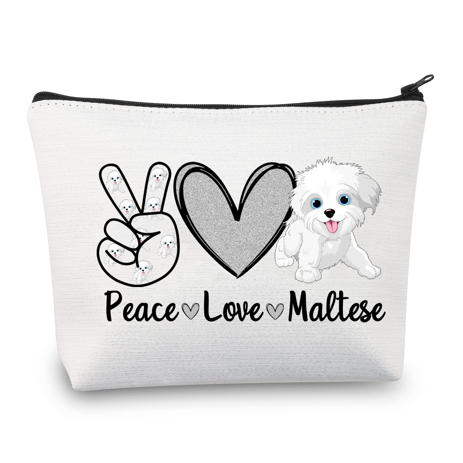 PLITI Maltese Dog Makeup Bag - Travel Cosmetic Case - White - Waterproof - Maltese Dog Lover Gift