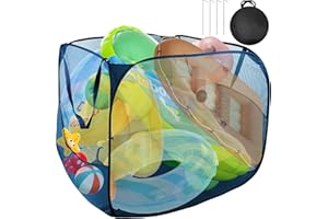 Pop up Pool Toy Storage Bin,32"X32"X30"Pool Float Organizer Bag with 2 Side Pockets Mesh Swimming Pools Toys Organizer with 4