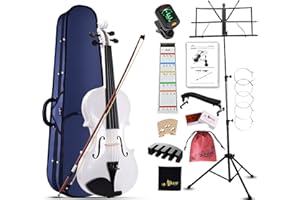 AILEEN MUSIC Aileen Violin 4/4 Full Size for Adults Beginners, White Fiddle Starter Kit for Students Age 12+, including Music Stand, Unique New Fingerboard Sticker, Mute