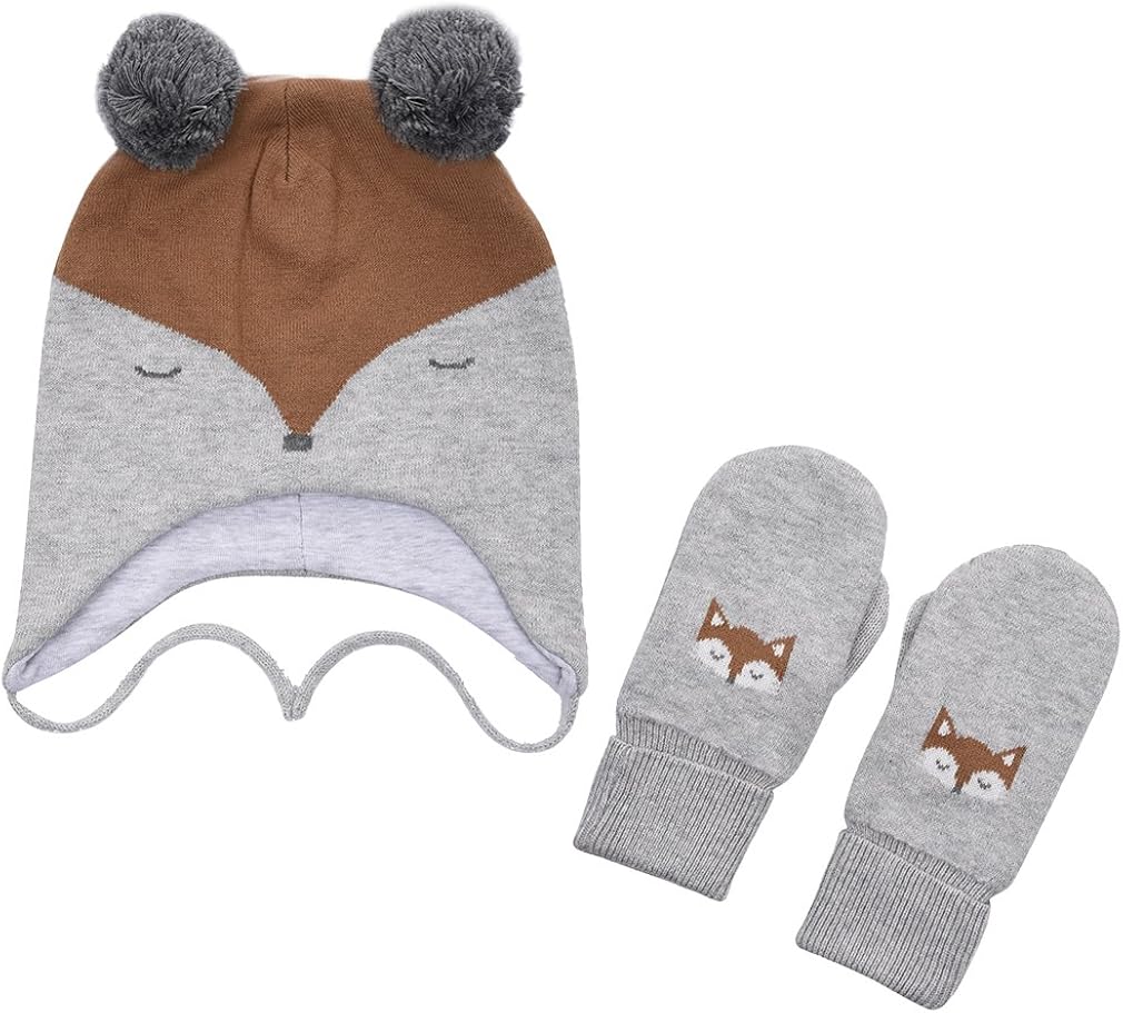 ERISO Toddler Hat Mittens Girl- Fleece Lined Winter Hats Set for Toddler Boy Girls Kids