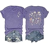 Women's Boho Flower T Shirt Vintage Floral Graphic Loose Tees Casual Funny Wildflowers Printed Cute Tops
