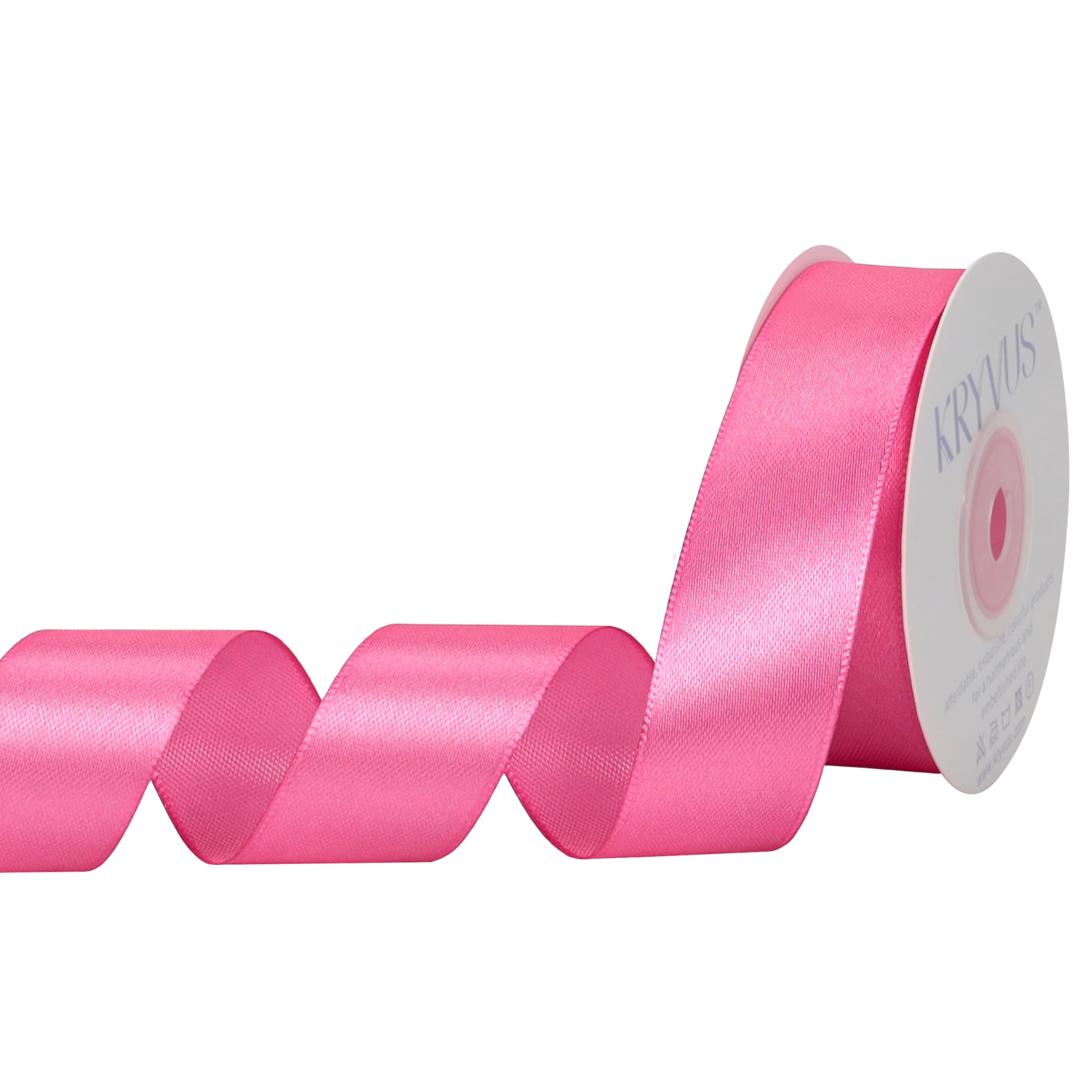 Kryvus Hot Pink Satin Ribbon, 25mm x 22M Single Face Hot Pink Ribbon, Solid Color Satin Ribbon Perfect for Gift Wrapping, Crafts, Bow Making, Sewing and Wedding Decorations