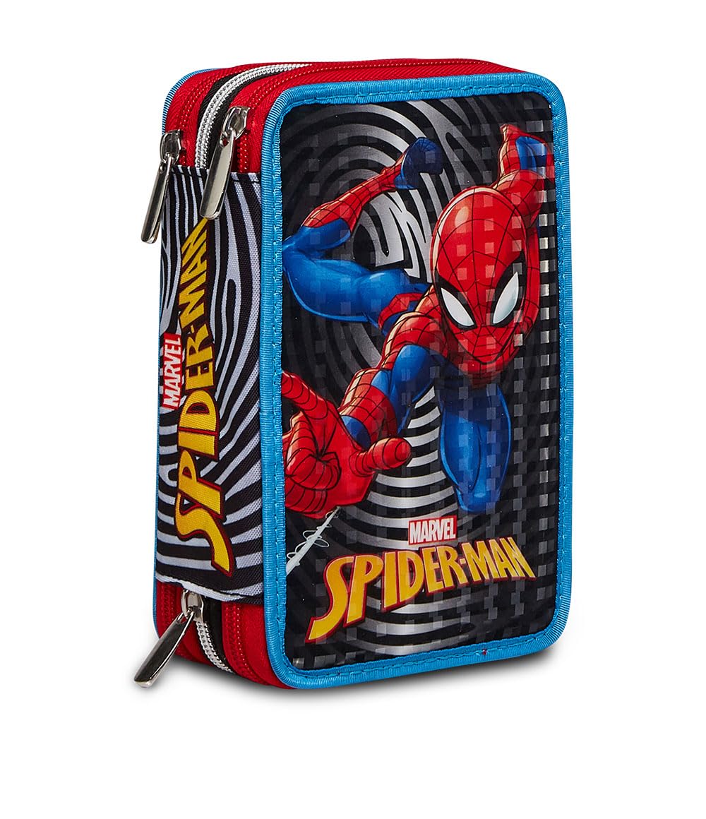 Seven Spider-Man The Greatest Hero 3 Zip Pencil Case, Multicoloured, Complete with Pencils, Markers etc.., School & Leisure
