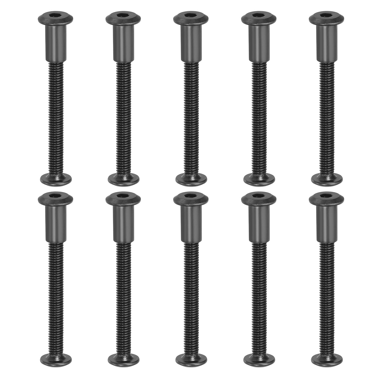 PATIKIL M6 x 55 mm Hex Chicago Screws, 10 Set Binding Screw Posts Connecting Hex Drive Socket Cap Bolt Nuts for Scrapbook Leather Belt Album Photo Furniture Repair, Black