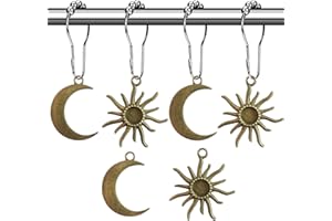 AIMOYE Sun Moon Celestial Shower Curtain Hooks Rings - Mid Century Abstract Boho Shower Curtain Hooks, Minimalist Vintage Cute Shower Hooks,Chic Mystic Fantasy Goth Nature Bathroom Decor