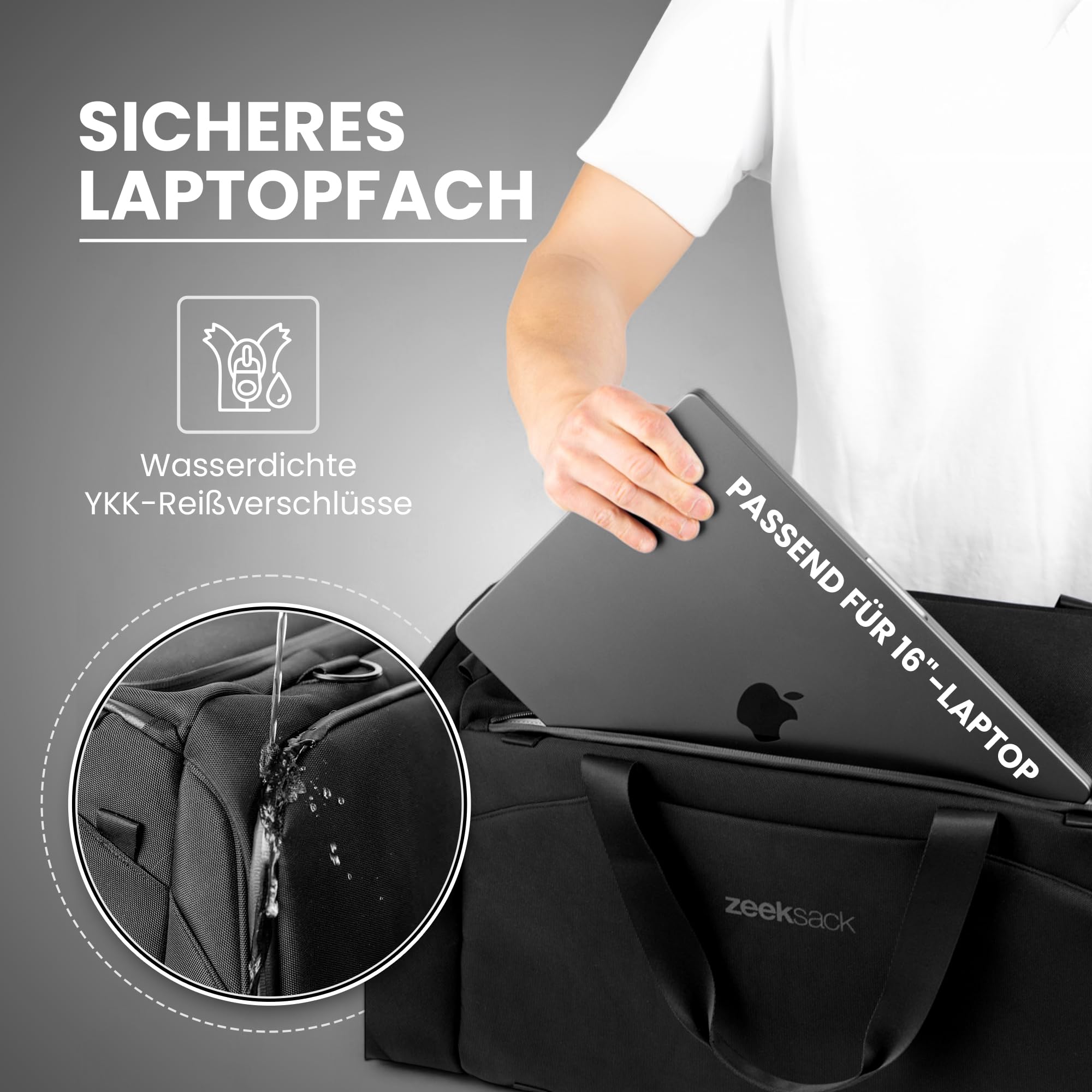 Zeeksack The Weekender 50L, Schwarz - Sport- & Reisetasche mit Schuhfach 4