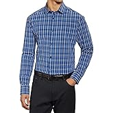 Kirkland Signature Men's Long Sleeve Non-Iron Performance Sport Shirt (Dark/Light Blue Check, Medium 15-15.5 32/33)