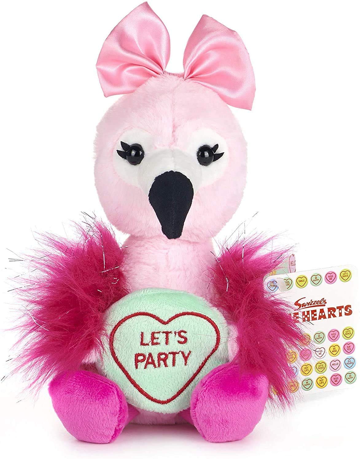 Posh Paws Swizzels Love Hearts 18cm (7”) Flamingo – Let's Party Message Soft Toy