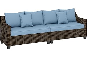 Outsunny 4-Seater Outdoor Sofa, Modular Patio Outdoor Couch with 2 Loveseats, Cushions, Pillows, PE Wicker Patio Furniture Lo