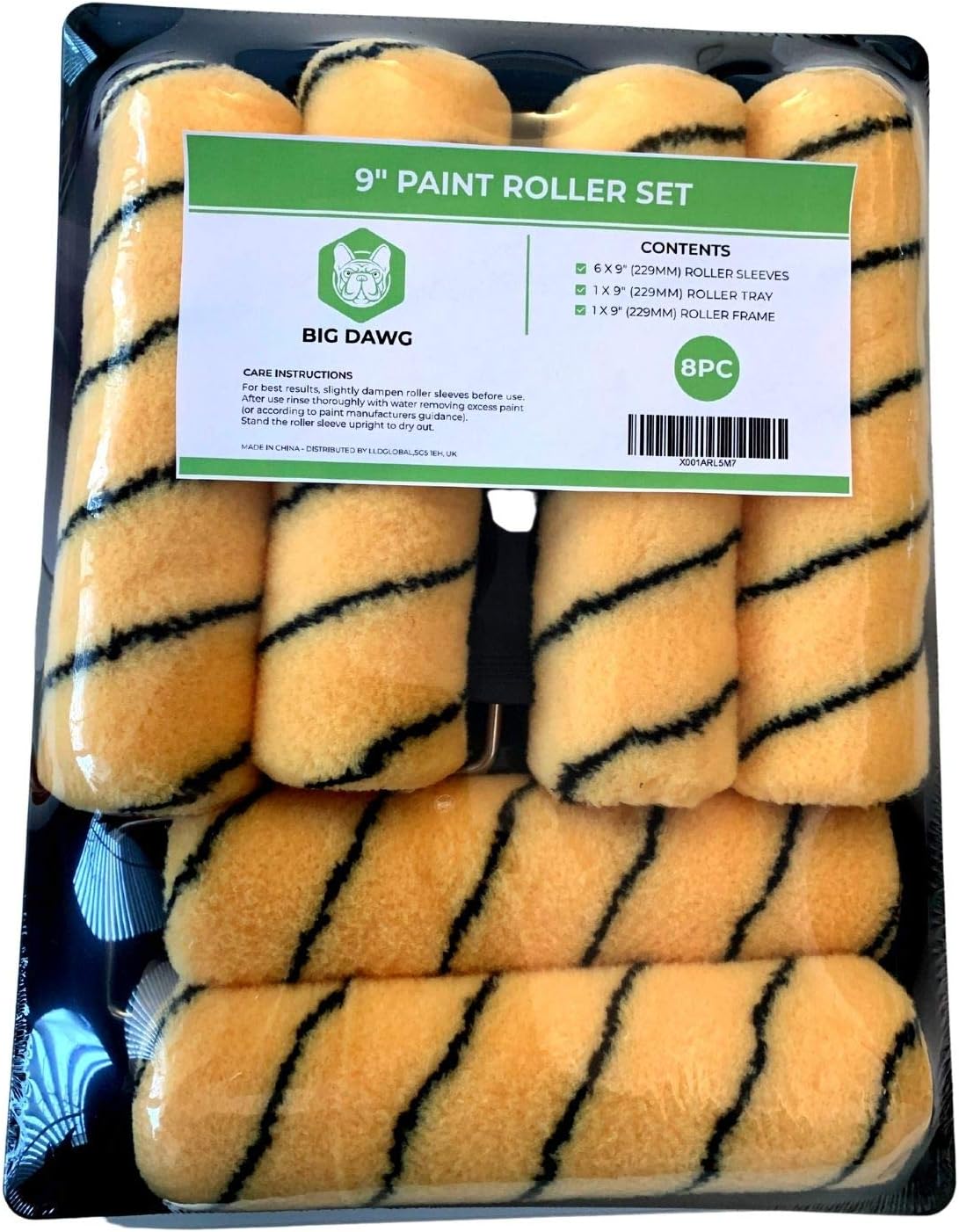 Paint Roller Sleeve 8 Piece Set 9"(229mm) Tiger Stripe Paint Roller Set including Tray Frame and 6 Sleeves - Image 3