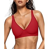OEAK Womens Deep V Bras Wireless Comfortable Bra Supportive No Underwire Bras Tshirt Push Up Bralettes Plunge Seamless Bra