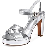 Abbleet Platform High Heels for Women Strappy Chunky Heels Sandals for Women Open Toe Block Heeled Sandals with Ankle Strap Summer Dress Shoes
