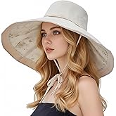 Wide Brim Women Summer Sun Floppy Hat Beach Bucket Fishing Hats Reversible Packable UV Protection, Metal Wired Edge