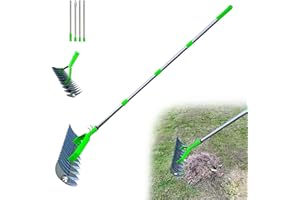Thatch Rake with Reinforced Anti-Snap Handle, 53" Professional Lawn Dethatcher, Heavy Duty Metal Rake for Deep Moss Removal, 
