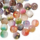 PONABEADIY 1 Box 376PCS 5.5MM Mixed Colored Two Tone Glass Beads with Gold Foil 1MM Holes Assorted Crystal Round Drawbench Loose Charms Bead Bulk for Jewelry Making Bracelets Necklace Diy Craft Supply
