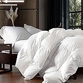 Luxurious Oversize California King 108" x 98" Size Goose Down Fiber Waterfowl Feather Fiber Comforter Duvet, 100% Egyptian Cotton Cover, 68 oz. Fill Weight, Baffle Box Design, White Solid