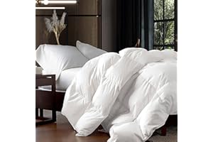 EGYPTIAN BEDDING Luxurious Oversize California King 108" x 98" Size Goose Down Fiber Waterfowl Feather Fiber Comforter Duvet, 100% Egyptian Cotton Cover, 68 oz. Fill Weight, Baffle Box Design, White Solid