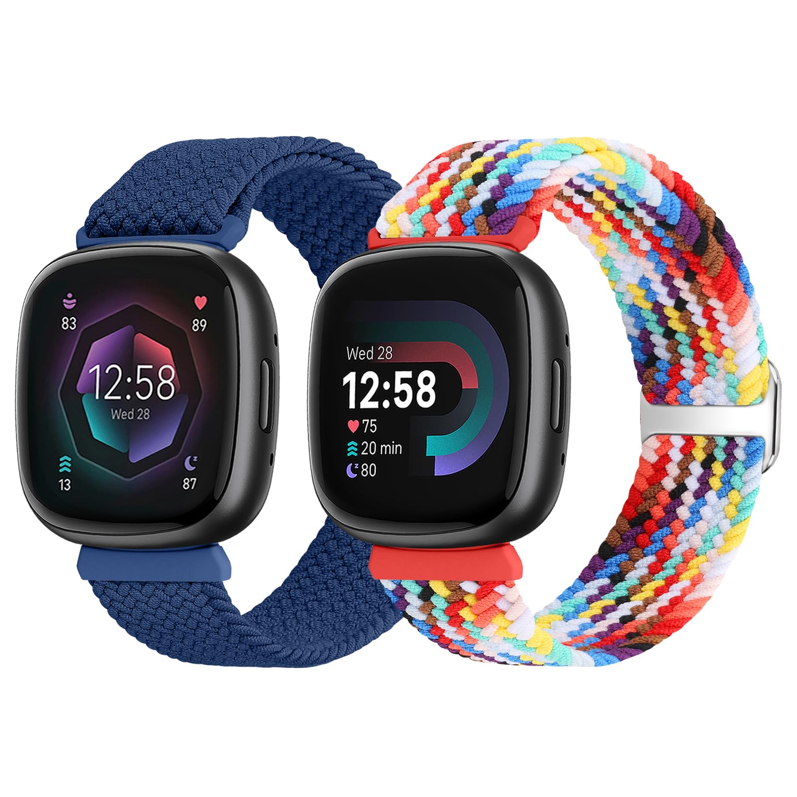SHIJZWD 2Packs Elastic Braided Straps Compatible with Fitbit Versa 4/3, Adjustable Stretchy Nylon Replacement Band for Fitbit Sense 2/3/4