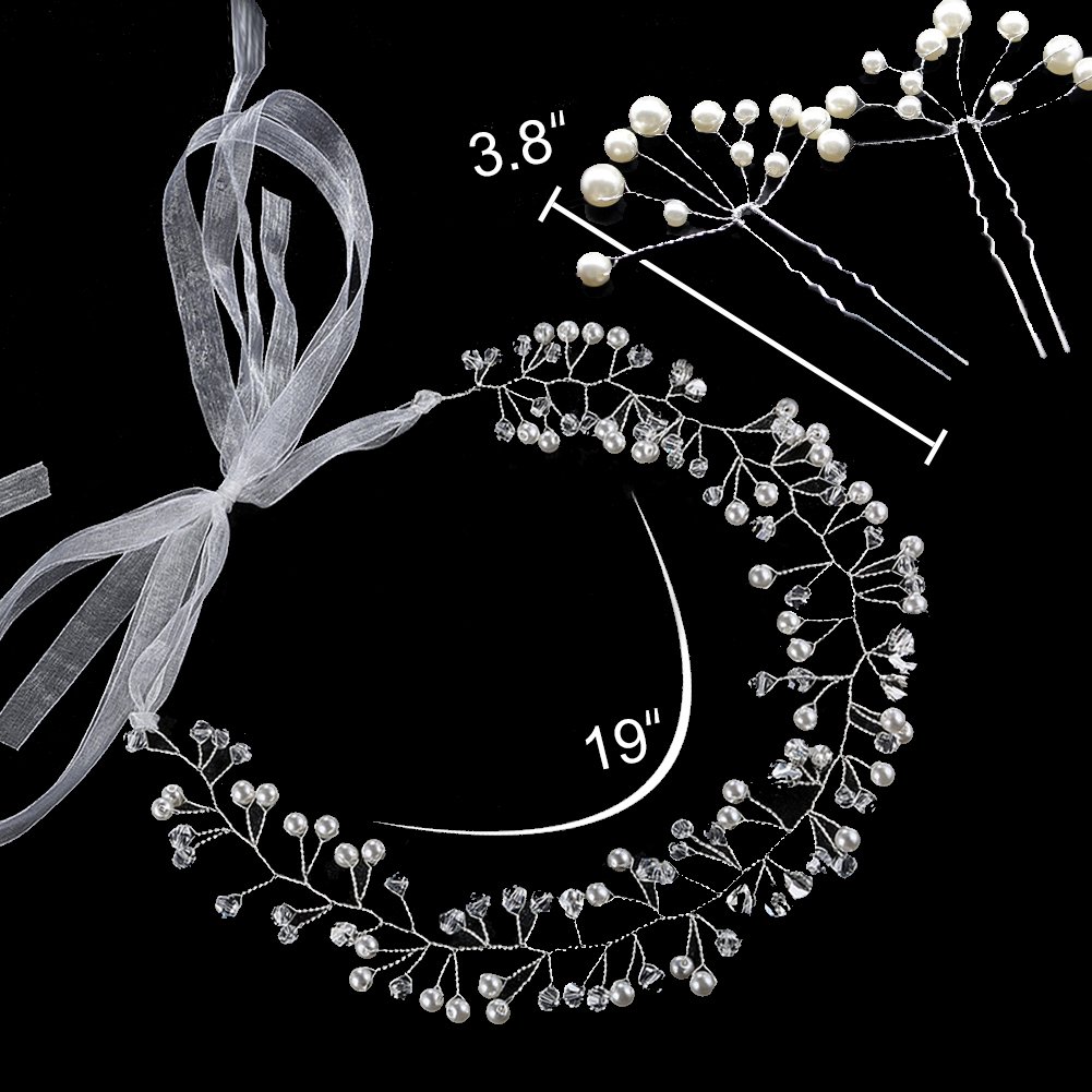 6 pcs Wedding Hair Accessories, Bridal Pearl Headband, Crystal Rhinestone Hair Wreath with Wedding Hair Pins for Bride and Bridesmaids