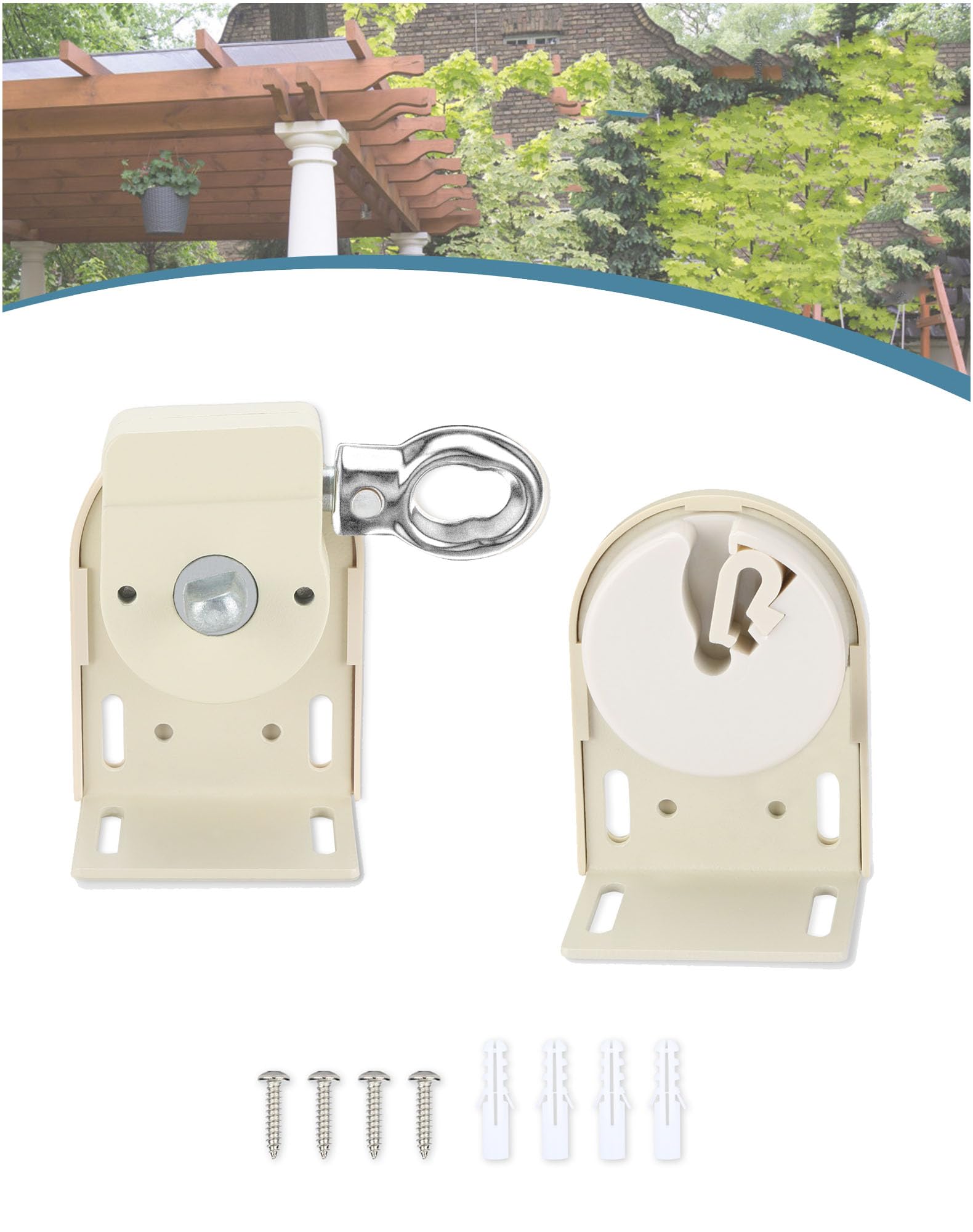 Photo 1 of IVYSUN Shade Replacement Parts,Mounting Brackets,Upgrade to Metal Ring,Compatible with Coolaroo Exterior Roller Shade(Sand,1 Pair)
