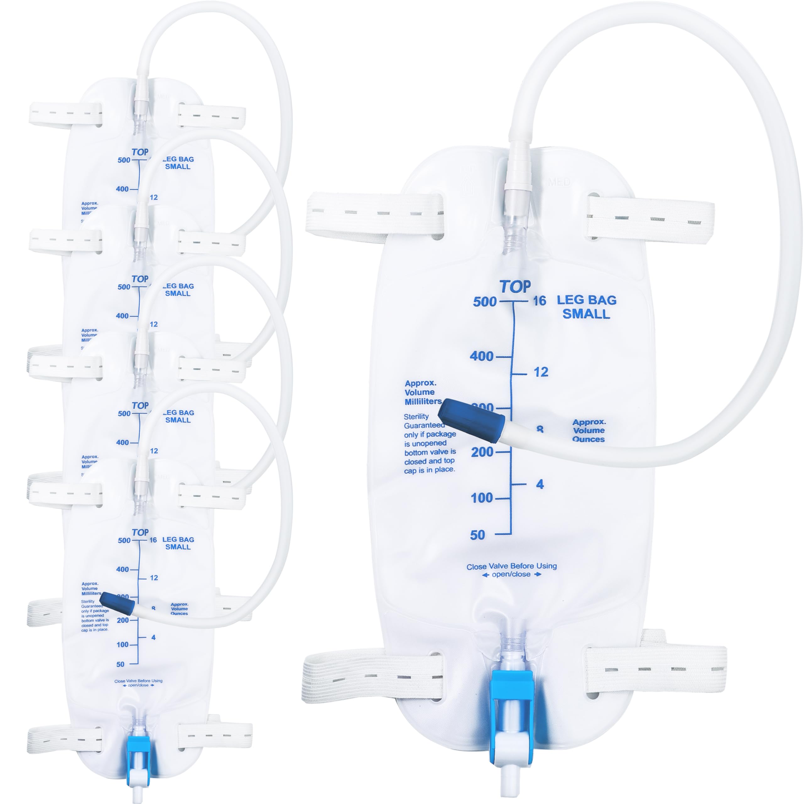 Photo 1 of 5 Pack 500ml Leg Bag with 18” Tubing – Portable & Wearable for Outdoor Activities, Travel, and On-The-Go – Leak-Proof with Adjustable Straps for Easy Drainage, Blue