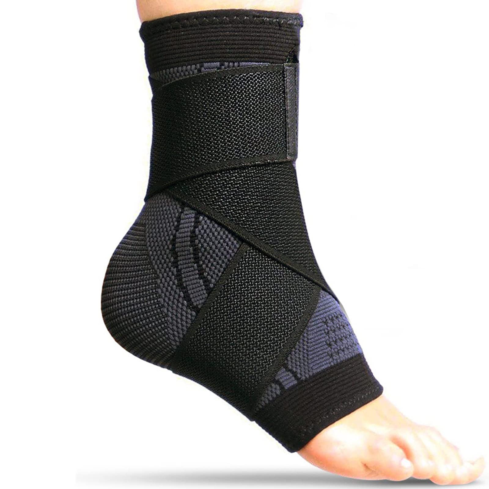 Adjustable Ankle Support Compression Ankle Brace Strap Foot Sleeves Socks with Ligament Damage, Heel Support Ankle Protector for Achilles Tendonitis, Weak Sprained, Plantar Fasciitis(XL-Black)