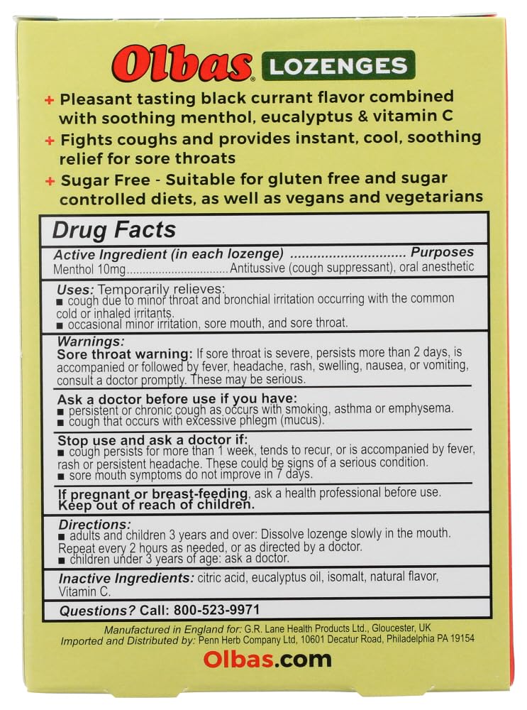 Olbas Maximum Strength Sugar Free Lozenges, Black Currant Flavor 24 ea (Pack of 6)