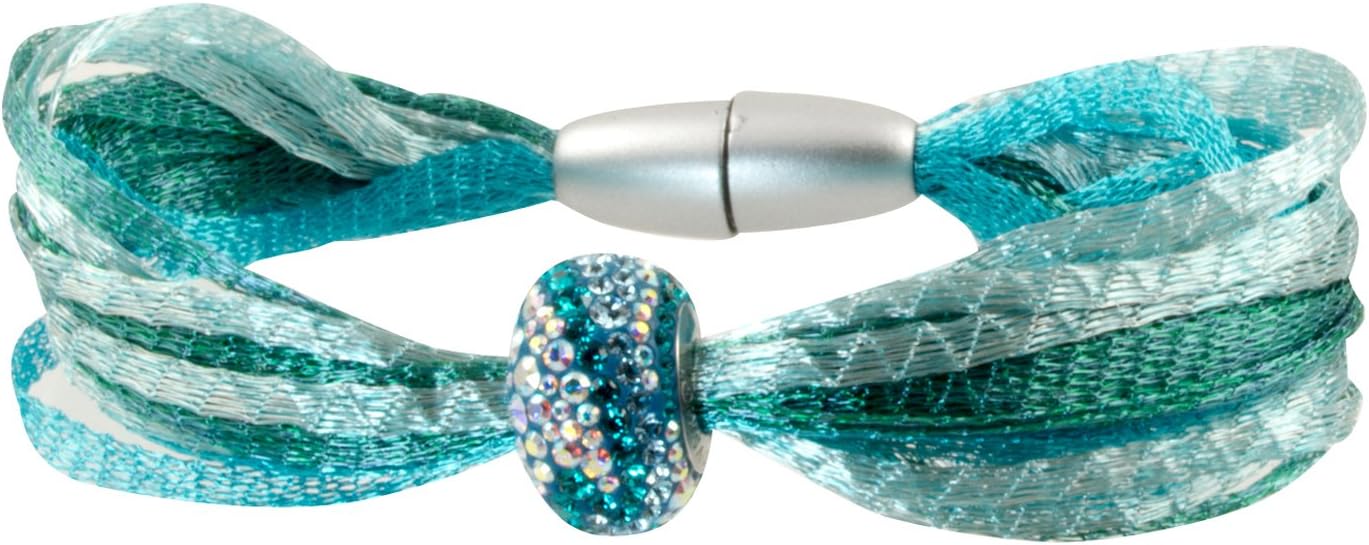 Flexible Metallic Knit Wire Lace Magnetic Mermaid Bracelet with Swarovski Crystal Bead