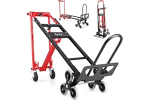 COOCHEER 4-in-1 Hand Trucks Dolly 1000 LBS Stair Climbing Cart, Heavy Duty Industrial Convertible Utility Cart Converts from Hand Trucks Dolly to Platform Cart Folding Stair Climbing Cart (Red)