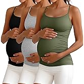 Ficerd 3 Pack Women's Maternity Tank Top Camisole with Adjustable Straps Comfort Tops Side Ruched Stretch Soft Shirts