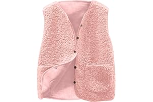 Fuzzy Fleece Gilet for Women Fur Faux Vest Sleeveless Button Down Vest Waistcoat Lightweight with Pockets Outwear