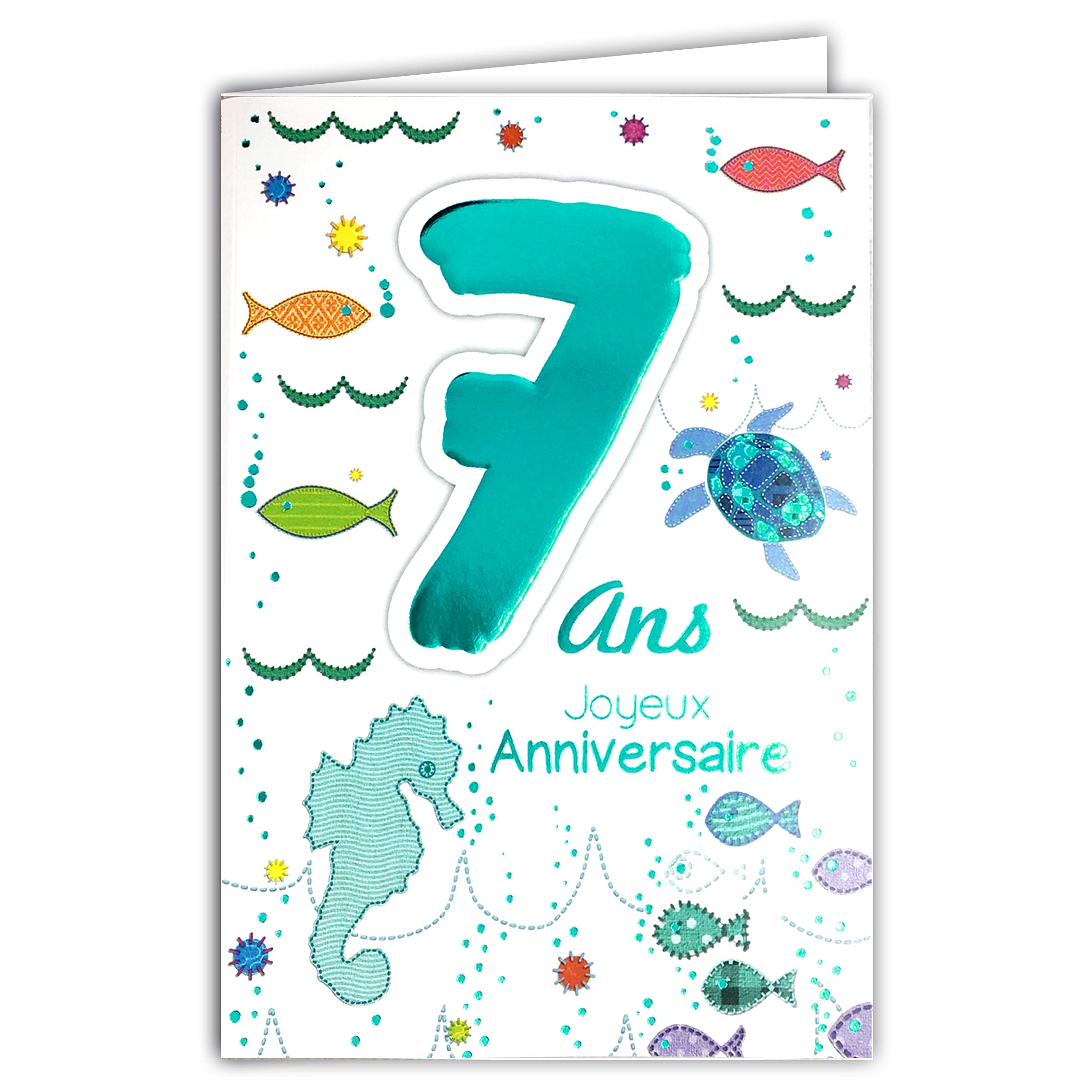Girls Sea Turtle Seahorse Fish Boys 'MV 69-2007 Happy Birthday Card Age 7 Years