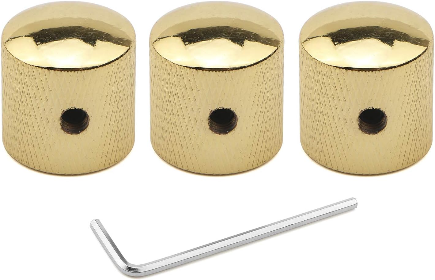 Unxuey 3 PCS Gold Metal Dome Volume Tone Control Knobs Knurled Shaft Pots Knobs with Keys Screws Set for Electric Guitar or Bass,Durable Easy Installation Wide Compatibility