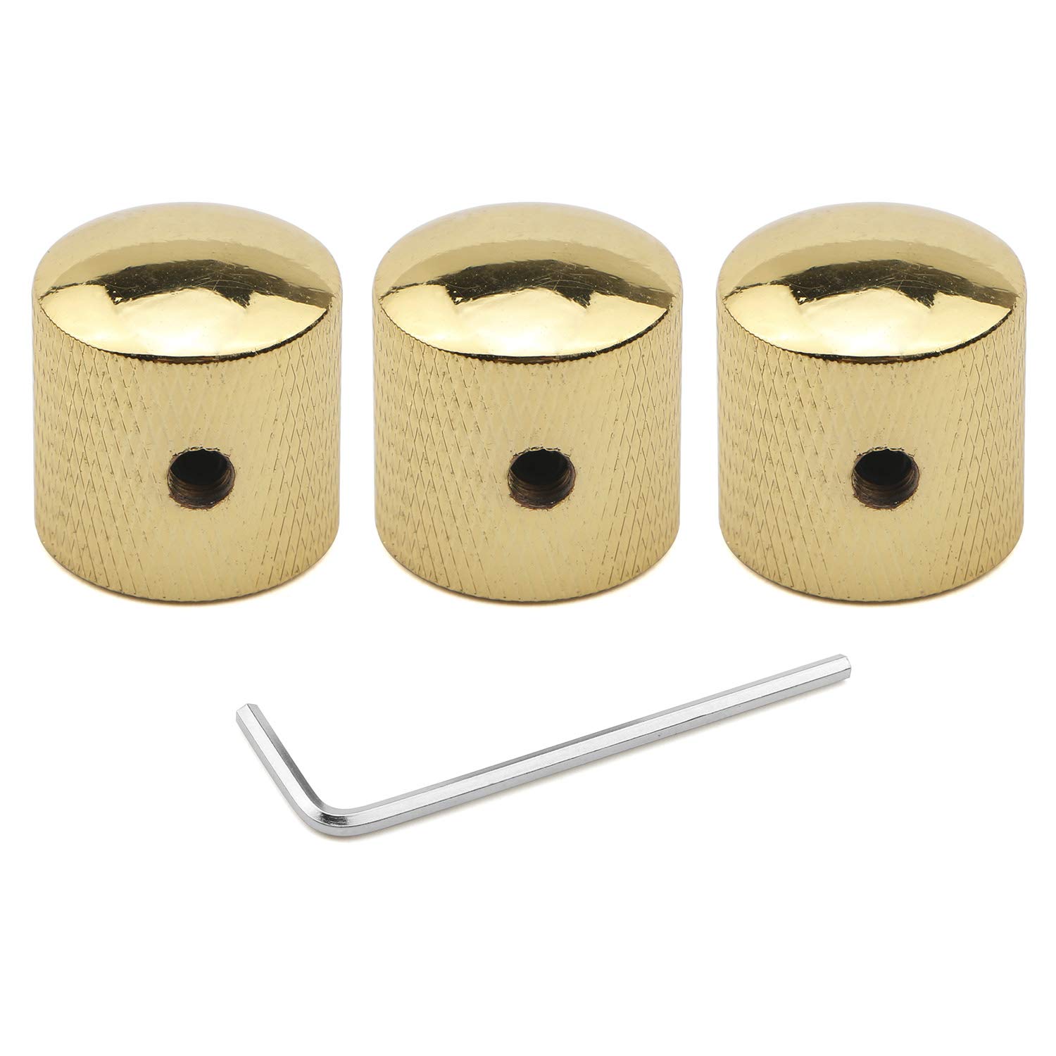 Unxuey 3 PCS Gold Metal Dome Volume Tone Control Knobs Knurled Shaft Pots Knobs with Keys Screws Set for Electric Guitar or Bass,Durable Easy Installation Wide Compatibility