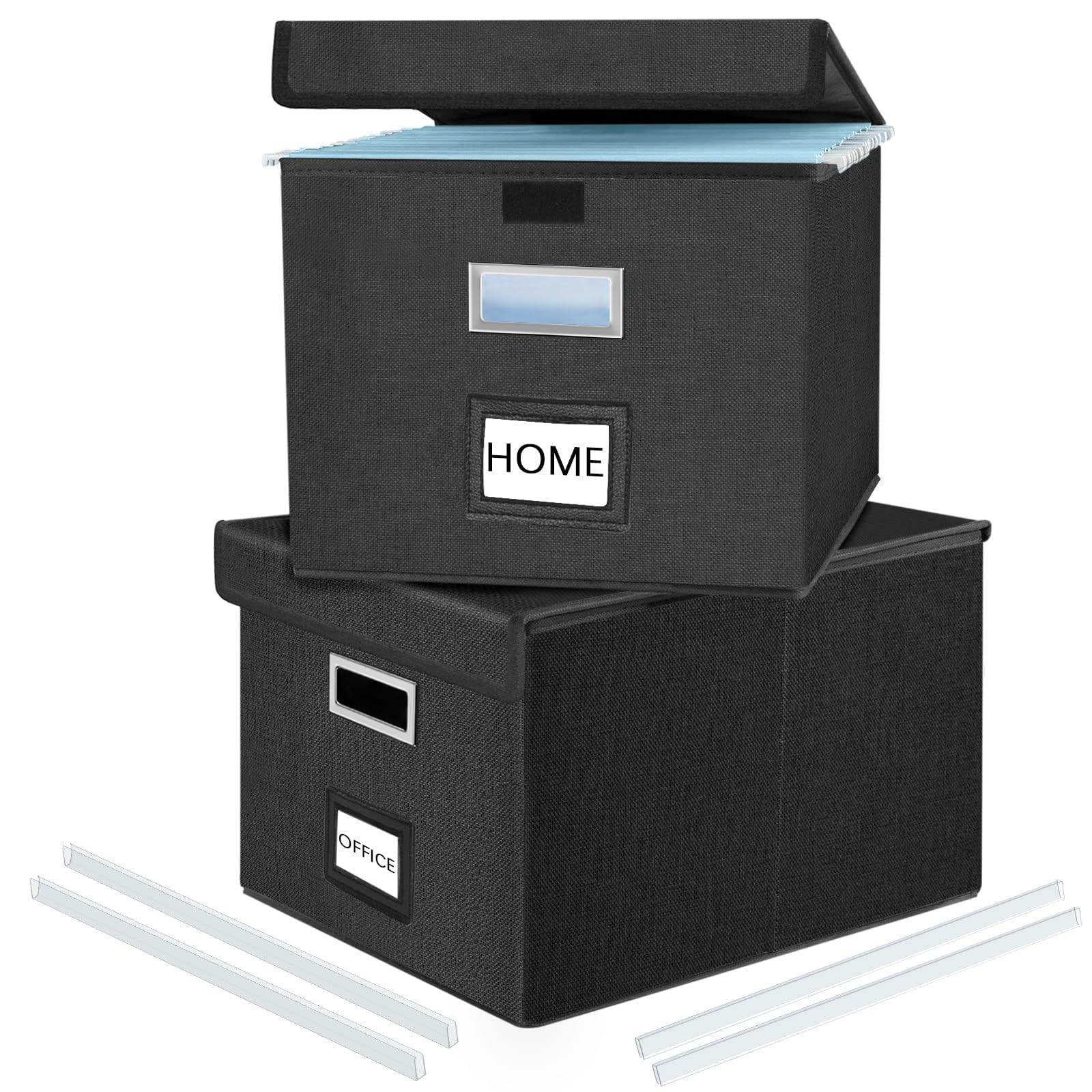 Photo 1 of Huolewa File Organizer Boxes with Lids, Collapsible Linen Hanging Filing & Storage Boxes with Plastic Slide for Office/Decor/Home, Filling System for File/Folders/Document Storage -2 Pack
