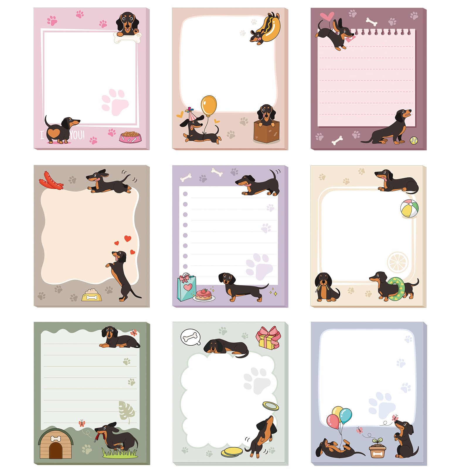 Photo 1 of Sabary 9 Pads Cute Sticky Notes Animal Sticky Note Pads 3.15 x 3.94 Inches Colored Adhesive Memo Reminder Decor for Journal School Office Gifts(Dachshund)