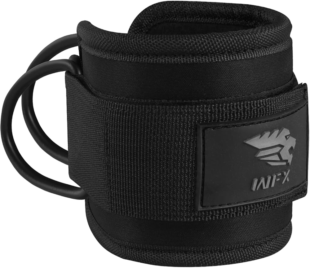 WFX Ankle Straps for Cable Machines Double Stainless Steel D Ring Black Single