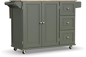 Homestyles Mobile Kitchen Island Cart with Wood Top and Dropleaf Breakfast Bar, 18" D x 53.5" W x 36" H, Green