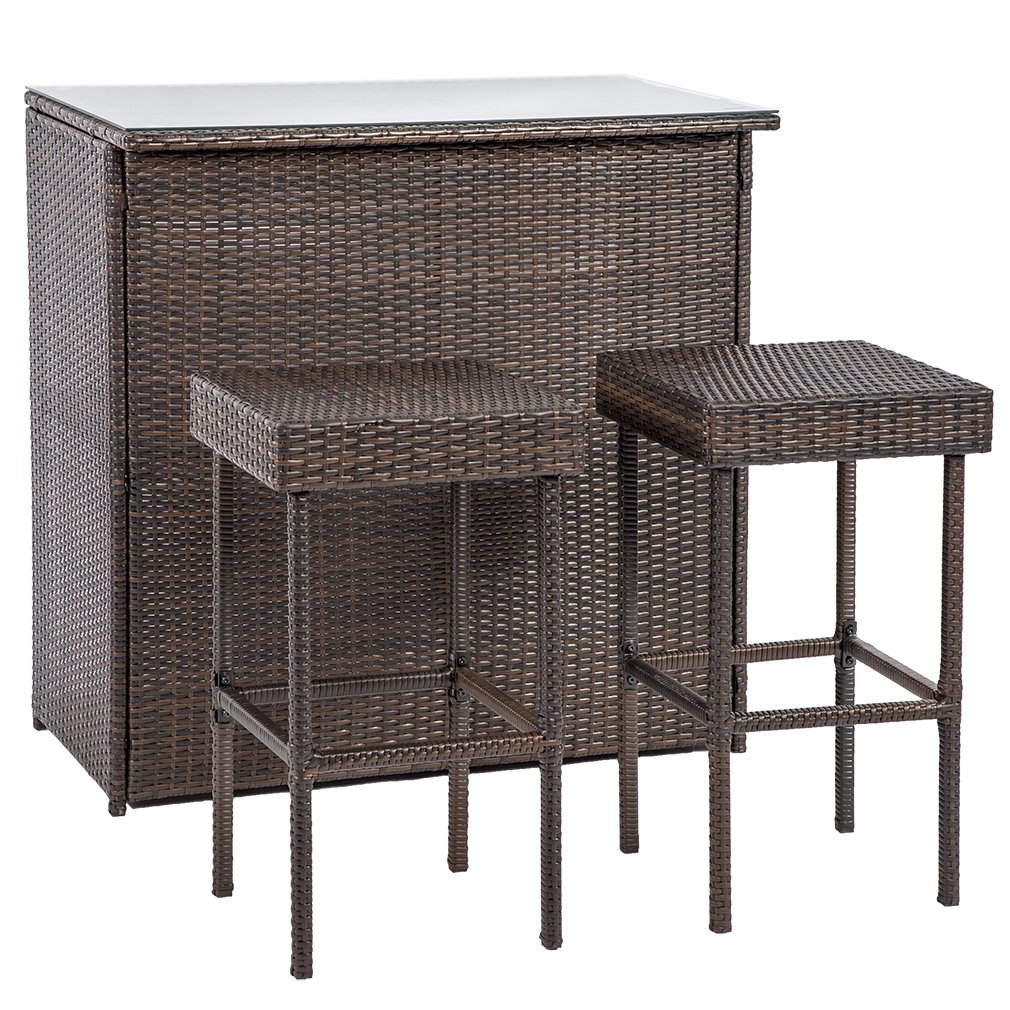Bar Sets Patio Lawn Garden Bestmassage Outdoor Wicker Bar Chair Set 3pc Patio Furniture Glass Bar And Two Stools