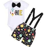 IMEKIS Baby Boys Space 1st Birthday Outfit Cake Smash Romper + Shorts Pants Suspenders Astronauts Cake Smash Photo Props