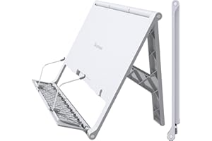 REODOEER Readaeer Portable Book Stand Free Angle Adjustable Book Holder for Thick Textbook Collapsible Lightweight Book Rest (White)