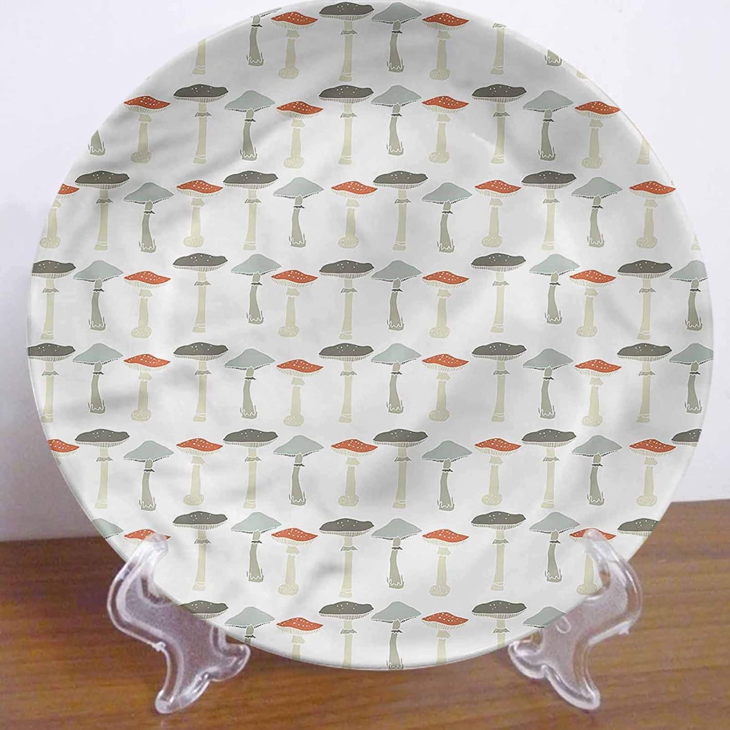 LCGGDB 7 Inch Mushroom Pattern Ceramic Hanging Decorative Plate,Retro Organic Food Tableware Plate Ceramic Ornament for Home&Office Wall Decors Family Sentiment