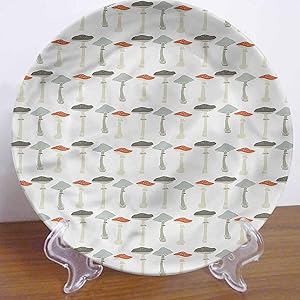 LCGGDB 7 Inch Mushroom Pattern Ceramic Hanging Decorative Plate,Retro Organic Food Tableware Plate Ceramic Ornament for Home&Office Wall Decors Family Sentiment