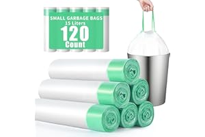 4 Gallon Small Garbage Bags, 120 Count Strong Small Trash Bags Drawstring Bathroom Trash Can Liner, Fit 10-15 Liter Kitchen B