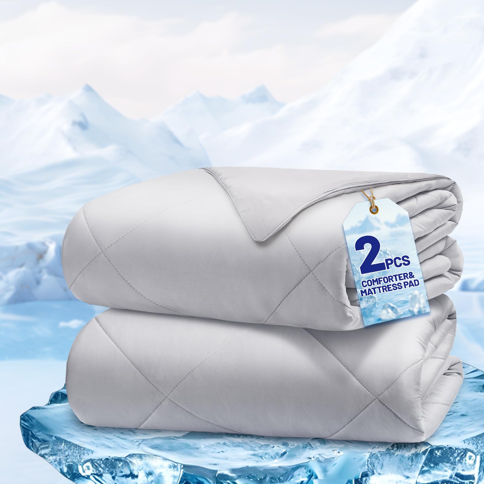 Photo 1 of Cooling Comforter Queen Size, 1PCS Reversible Cooling Blanket for Hot Sleepers and Night Sweats, Cool Blanket with Mattress Pad for Summer, Breathable & Lightweight Comforter for All Season (90"x90")