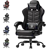 GTPLAYER Gaming Chair, Ergonomic Computer Office Chairs for Adults with Footrest, Height Adjustable, Linkage Armrests, 90-155° Recline & Headrest Lumbar Support, Colorful Black