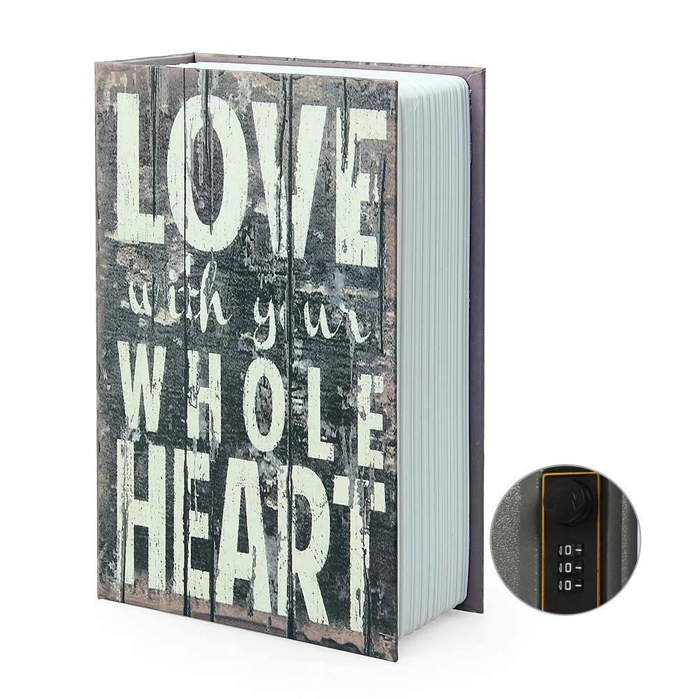 Small Sized Diversion Book Safe Storage Box, Dictionary Secret Safe Can with Security Combination Lock/Key, Diversion Book Hidden Safe (Combination, Love)